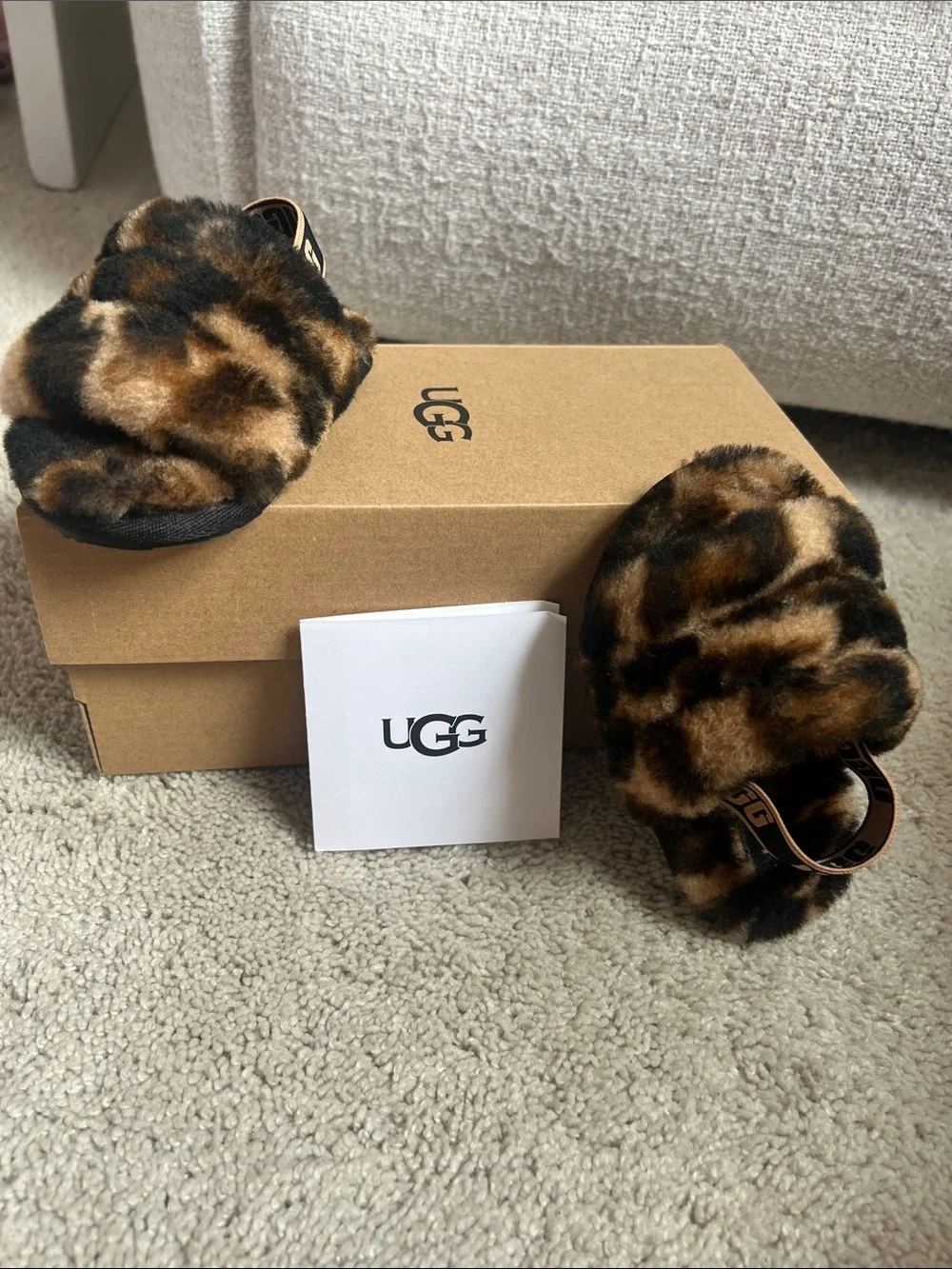 UGG Kids Leopard Faux-Fur Slide Sandals - Brown & Black